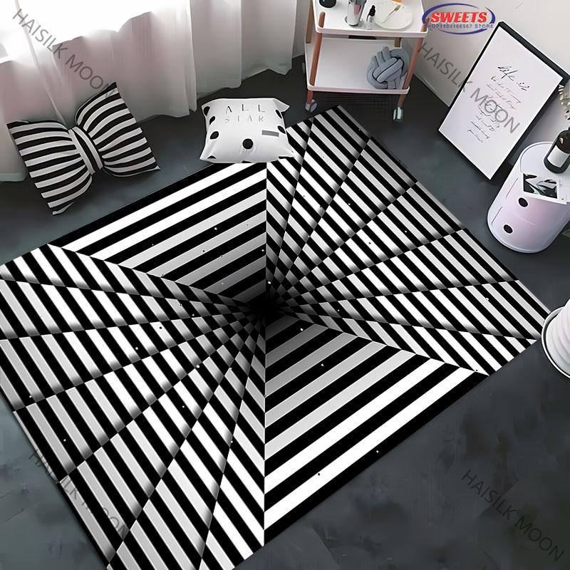 

Black and White Checkerboard Space Illusion Printed Carpet Large Area Rug Mat for Picnic, Home, Deck, Balcony, Porch,Office Gift 40x60cm