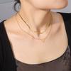 Cazador Geometric Circle Pendant Double Layer Necklace Stainless Steel Long Chain Necklaces for Women Birthday Gifts Jewelry