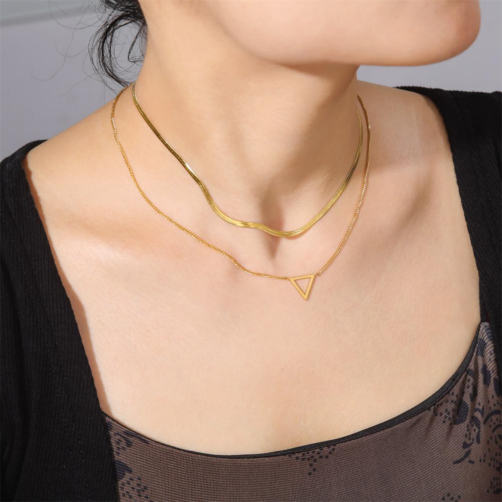 Cazador Geometric Circle Pendant Double Layer Necklace Stainless Steel Long Chain Necklaces for Women Birthday Gifts Jewelry