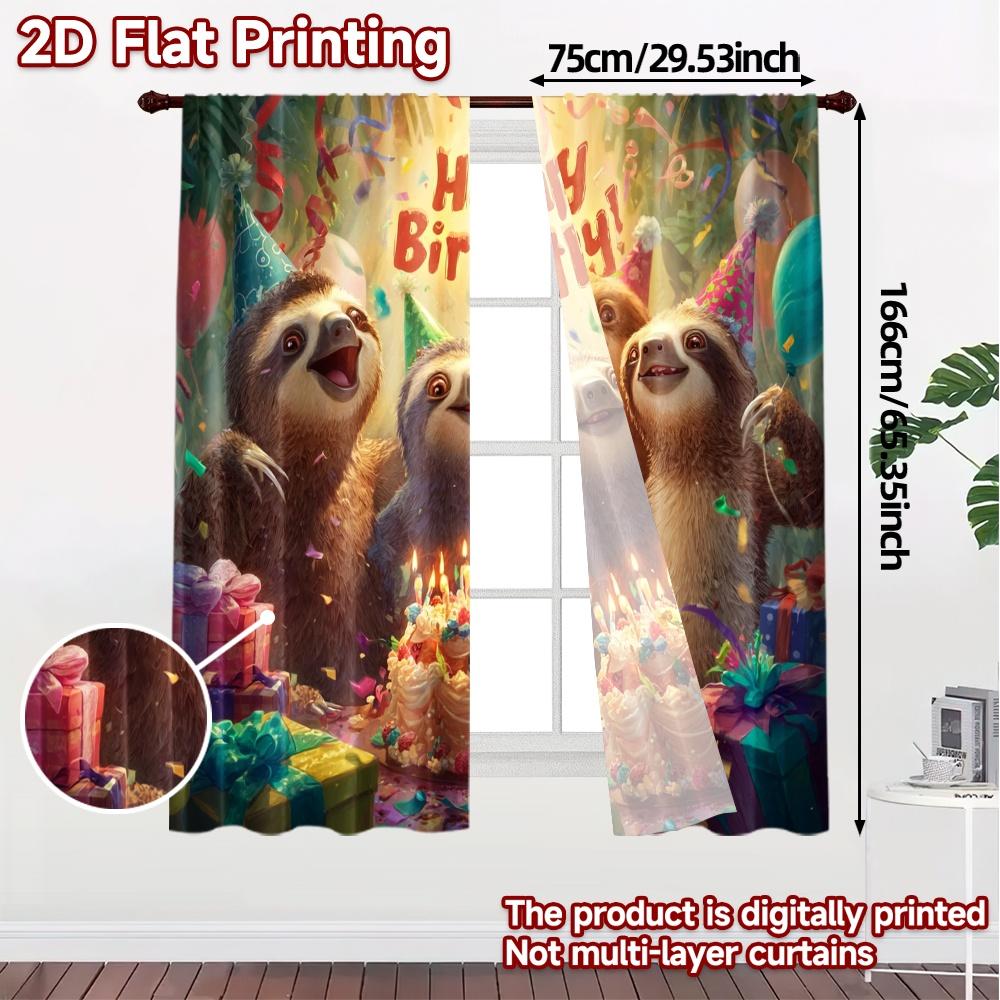 2pcs   2D FLAT PRINTING Curtains (Without Rod) Sloth Celebration Popular Creative Curtains 100% Polyester Curtains All Seasons