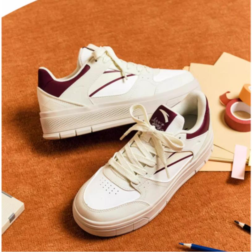 Anta Synthetic Leather Versatile Simple Durable Lightweight Low-Top Skate Shoes Women sneaker Light-Red 922418061-6
