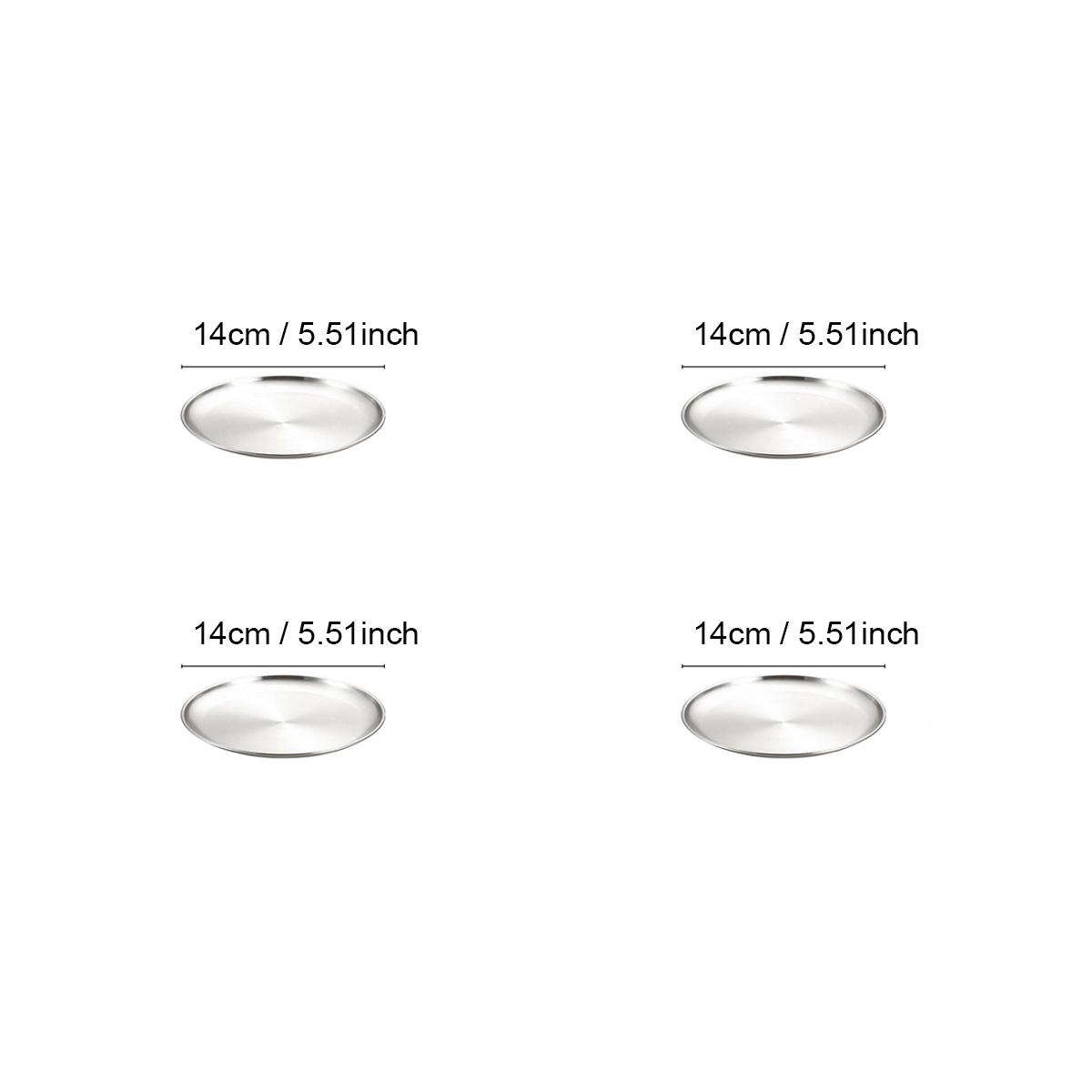 

4-Piece Stainless Steel Dinner Plates Round Metal Plates Serving Tray Dessert Plates Dinner Dish for Home Camping BBQ 14cm серебряный