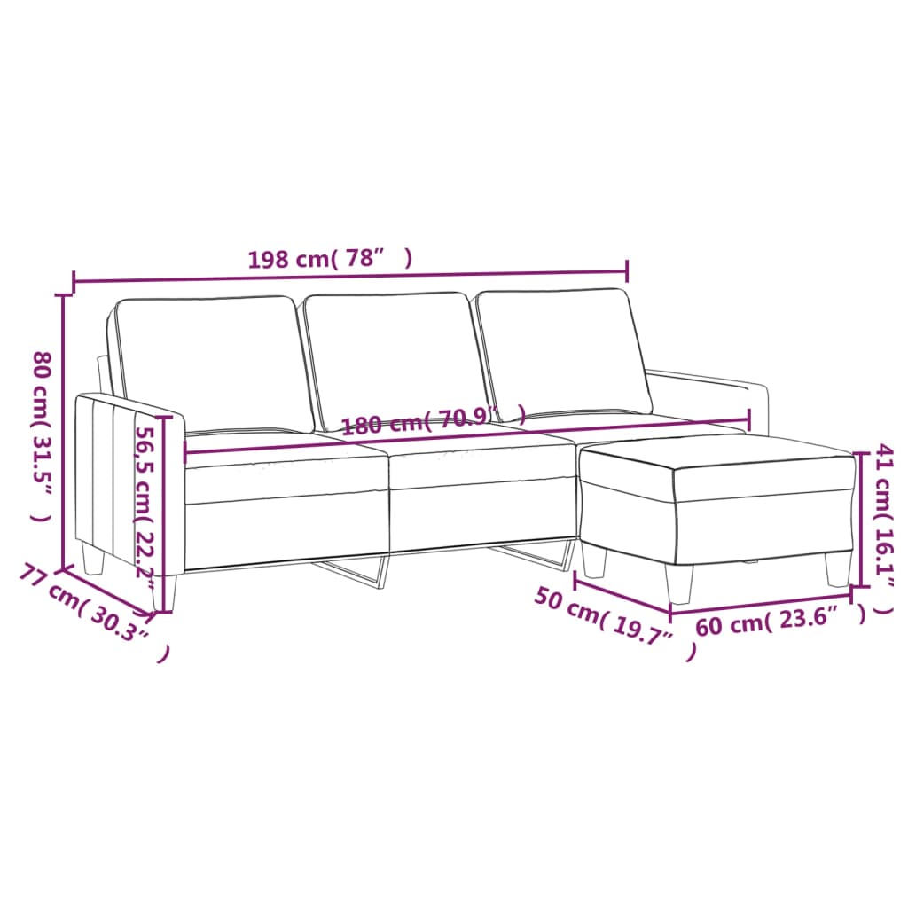 Vidaxl 3-Seater Sofa with Footstool, Dark Grey, 180 Cm, Fabric