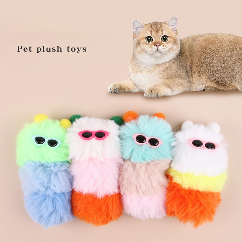 Cute Colorful Caterpillar Shaped Plush Cat Toy Indoor Kitten Molar Biting Toy Pet Interactive Toys Pet Bite Resistant Toys