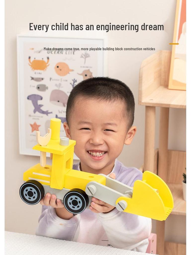 Wooden Assembly Toy Cars: Bulldozer, Repair Car, Fire Truck - Perfect Birthday Gift for Boys and Girls.