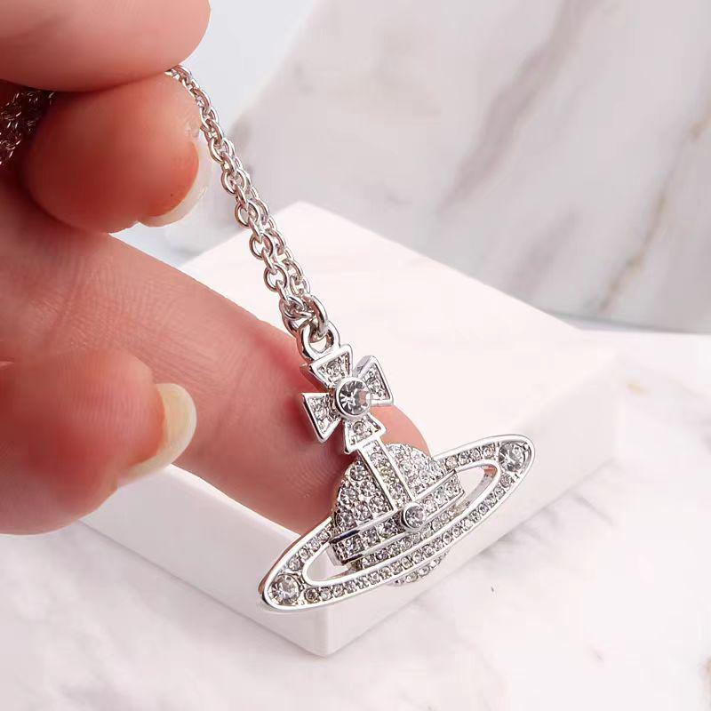 Kaiserinwitwe Leichter Luxus Diamant Saturn Halskette - Vielseitige Schlüsselbein Kette für Damenmode