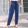 Foreign trade new women's clothing summer pants casual loose drawstring solid color elastic waist cotton and linen women's nine-point pants