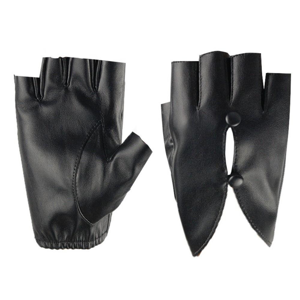 PU Leather Half Finger Gloves Button Hole Leather Gloves Stylish Women Leather Gloves  Performance