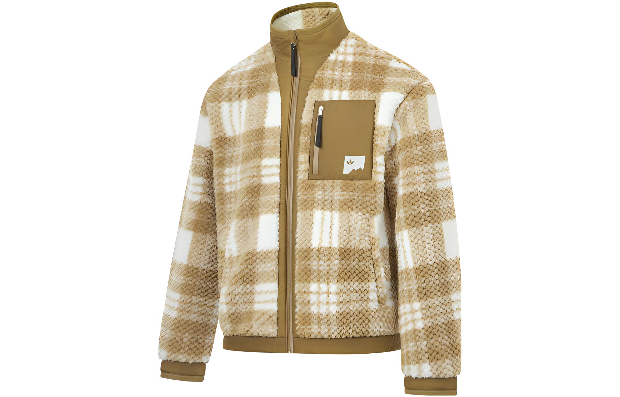 Li Ning Jackets Men s Seed Ketone Umber Ecru Plaid Stand Collar Moderate Other AFDT601-8 M