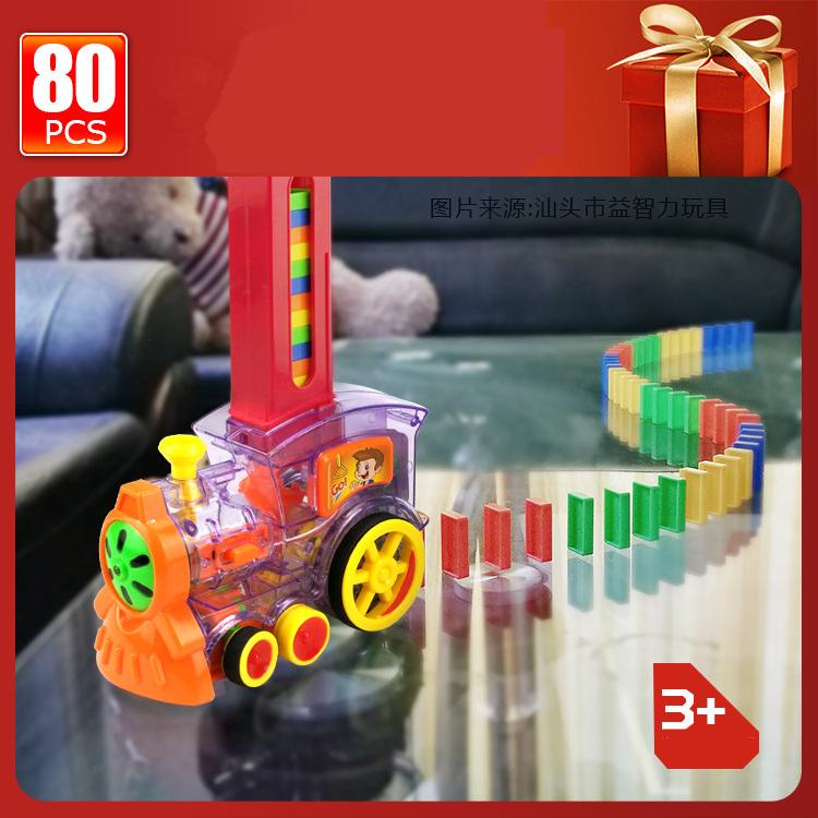 Domino Automatically Places Domino Train with Acousto-optic Building Block DIY Hand-eye Coordination Toy Set for Children Gifts