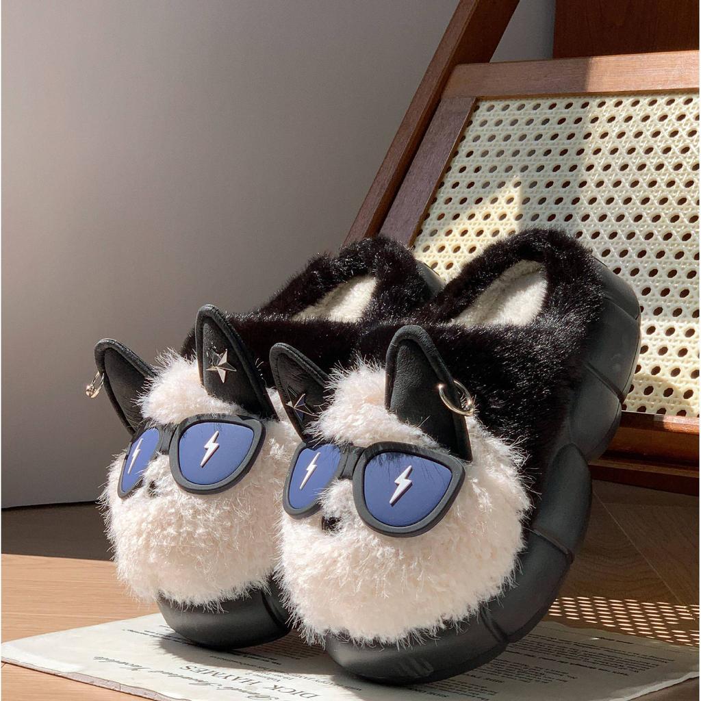Lightning Dog Cartoon Plush Warm Cotton Slippers Winter Warm Home Indoor Cute Eye Dog Non-slip Cotton Shoes