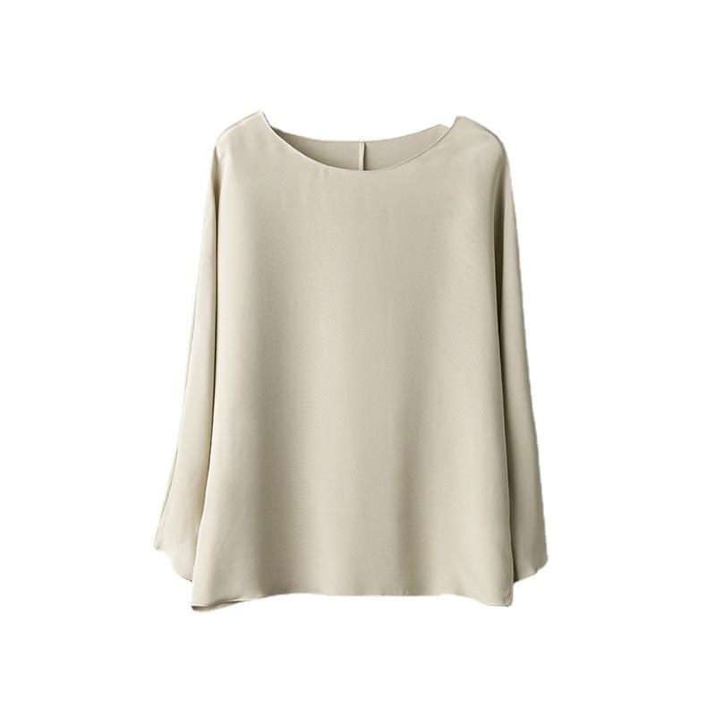 Spring 2025 Women's Silk Long Sleeve Round Neck Shirt