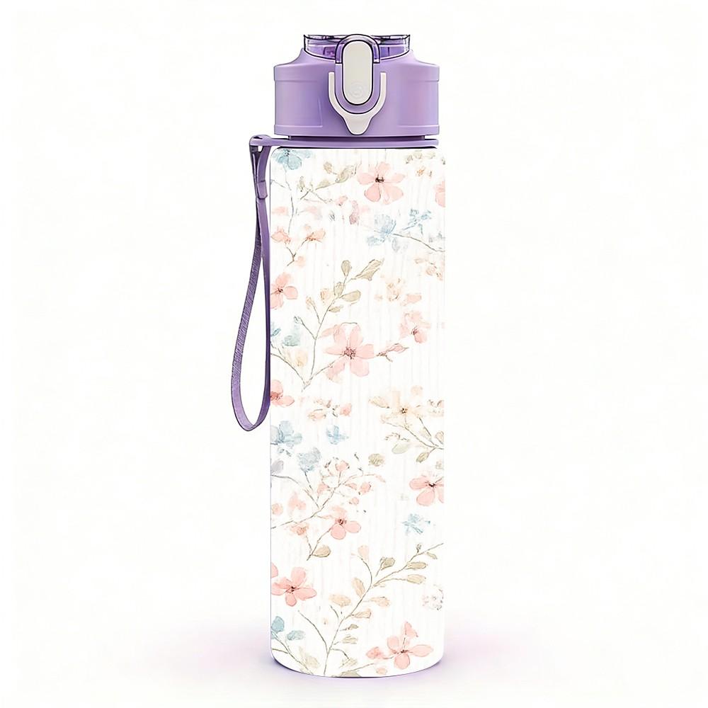 1PC Soft Tiny Floral Seamless Pattern Print 750ml Color Plastic Sports Water Bottle Leakproof Flip Straw Lid Suitable for Sports Office Home Use