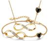 Golden Infinity Gift Set with Cubic Zirconia - Necklace and Bracelet - 925 Silver - 24k Gold-plated - Graphite