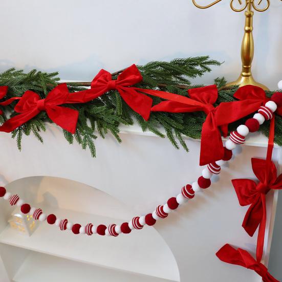 Christmas Felt Ball Garland Plush Wool Felt Ball Bead Garland Red White Pompom Bunting Banner for Xmas Tree Holiday Party Decor