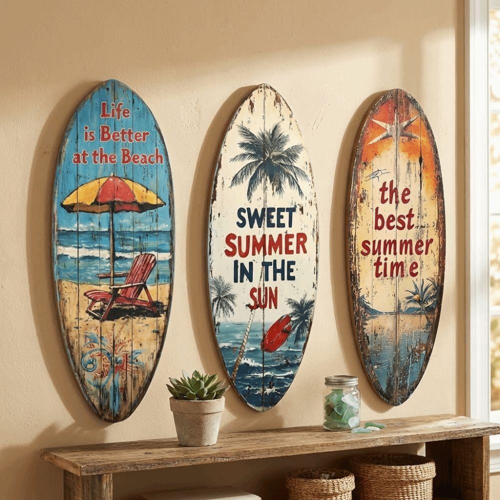Summer Wooden Surfboards Wall Decor Colorful Beach Decor Wall Art  Bar Cafe Decor