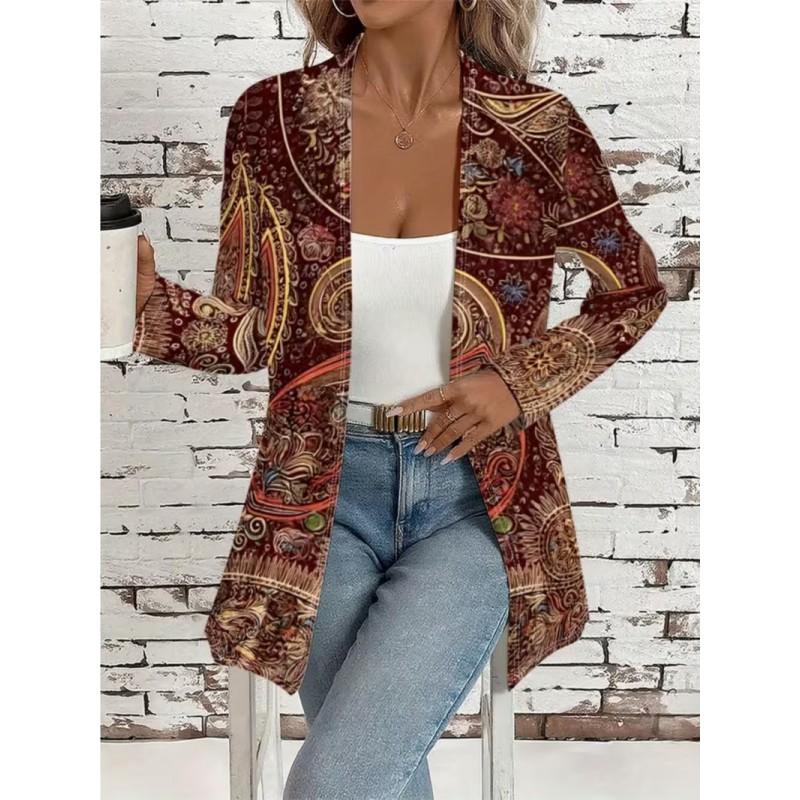 2026 Casual Open Front Cardigan Mid-Length Coat 3D Pumpkin Ghost Print