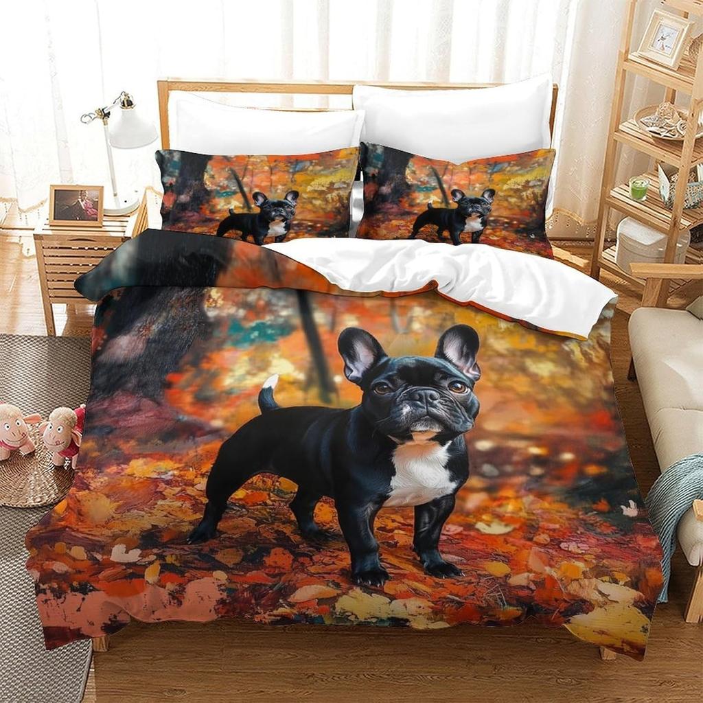 French Bulldog Bedding Duvet Set Quilt Cover Set Bedspread Bedroom with Pillow Cases With Zipper Closure Microfiber Bedding Set