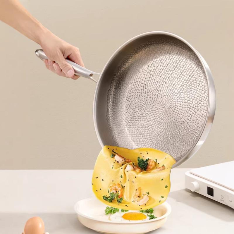 26/28/30Cm Titanium Uncoated Frying Pan, Fish‑Scale Hammer Pattern Healthy Cookware For Home Kitchen Cooking