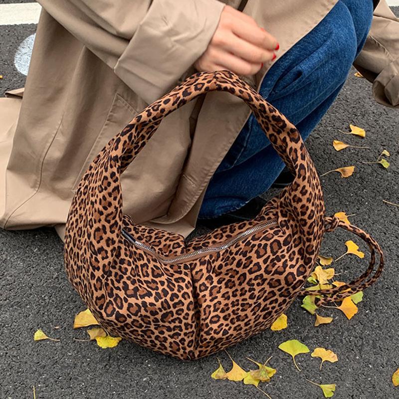 Retro Faux Suede Leopard Saddle Bag Trendy Shoulder Bag Fashion Underarm Bags Females Luxury Handbags and Purses