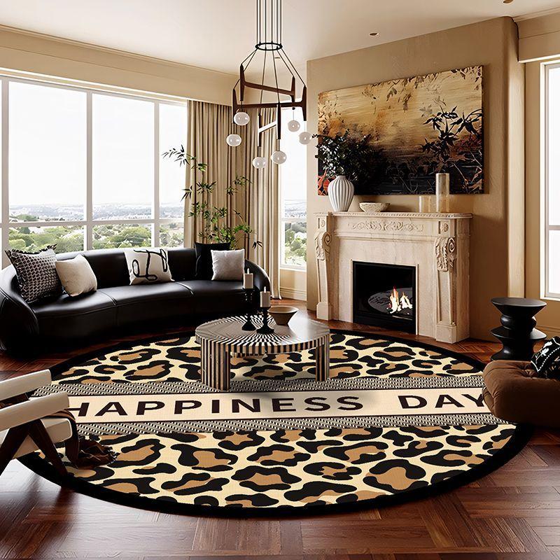 

America Style Leopard Print Round Carpet Decoration Living Room Big Size Rugs Home Sofa Area Tables Chairs Non-slip Floor Mats 80x80cm