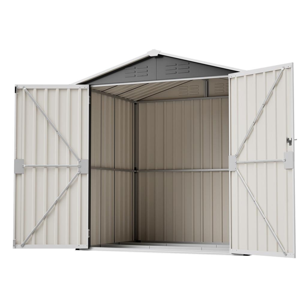 142x185cm Metal Tool Shed Garden House with Ventilation Holes, Incl. Metal Foundation, Lockable Door, Weatherproof for Garden Tools, Gray