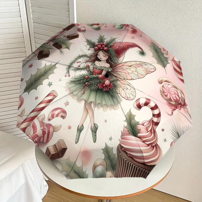1pc Christmas Fairy Automatic Open/Close Umbrella with Windproof, 8-Rib Sturdy Canopy, Durable Ribs, Fashionable Design1223A