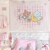 Cute Cartoon Bear Tapestry Pink Striped Wall Hanging for Kawaii Bedroom Decor Background Cloth