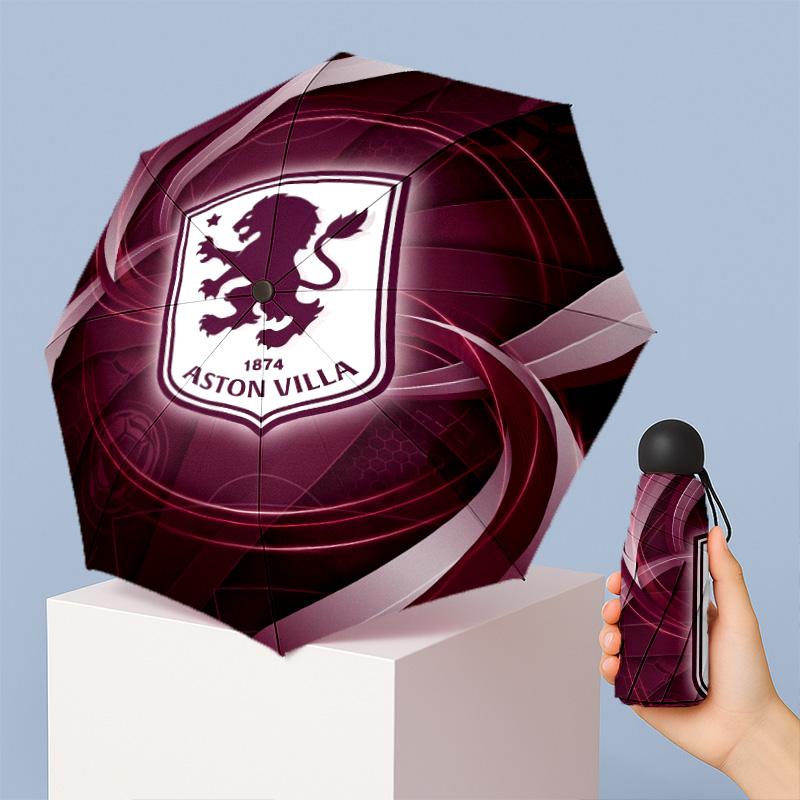 Aston Villa Football Pattern Printed Mini 5 Folds 8 Ribs Compact Umbrella Windproof Waterproof Lightweight Portable Folding