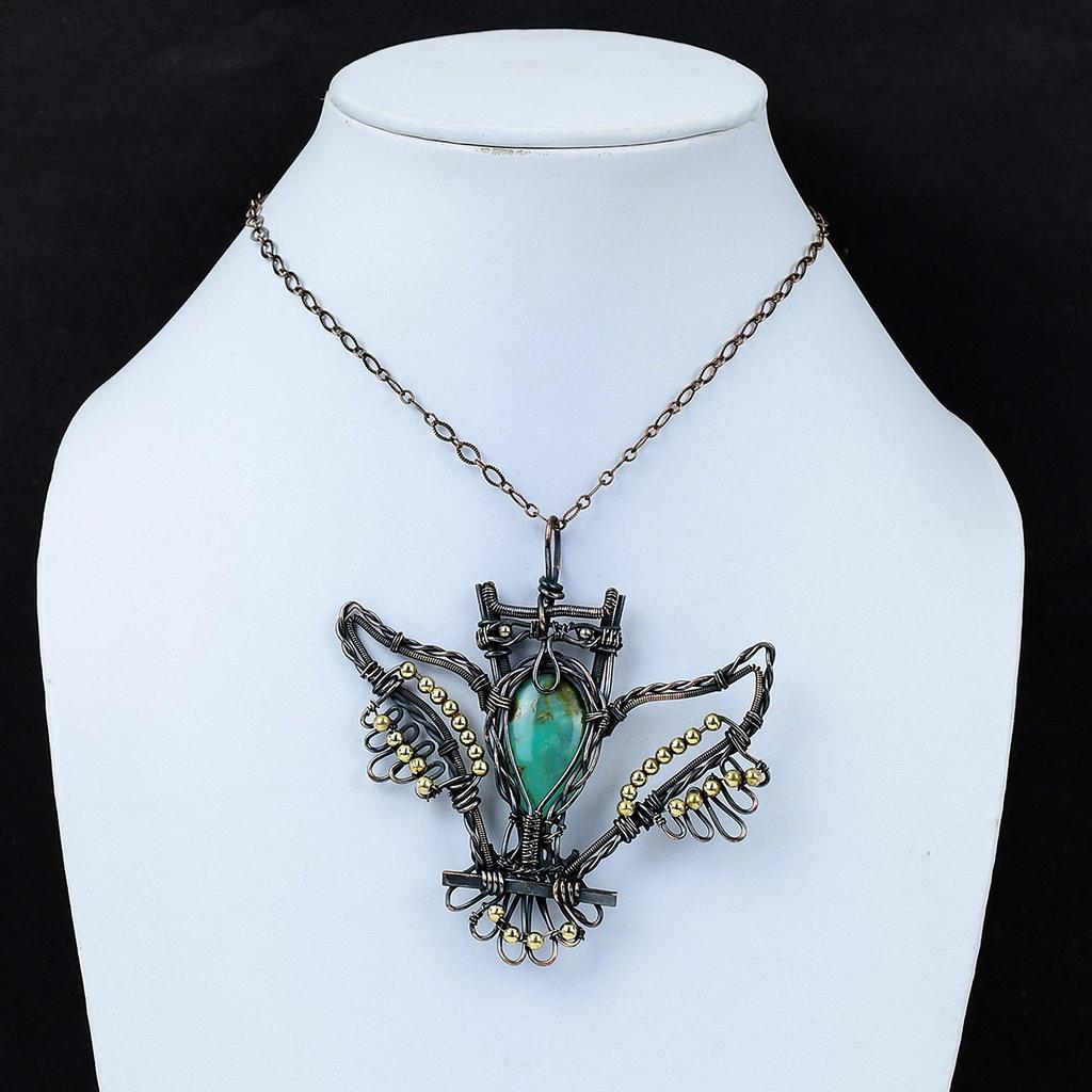 Chrysoprase Pendant Copper Wire Wrapped Pendant Owl Pendant Copper Jewelry Handmade Pendant Wire Wrap Jewelry Gemstone Pendant Wedding Gift