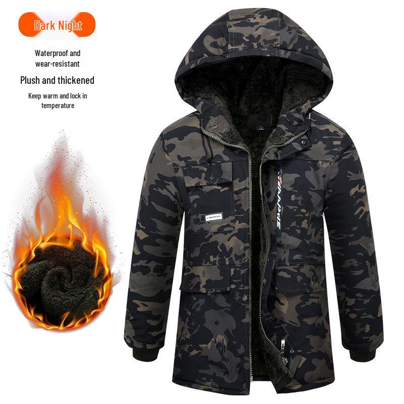 Camouflage Gefütterte Wasserdichte Baumwolljacke – Mittellang, Dick, Warm & Verschleißfest