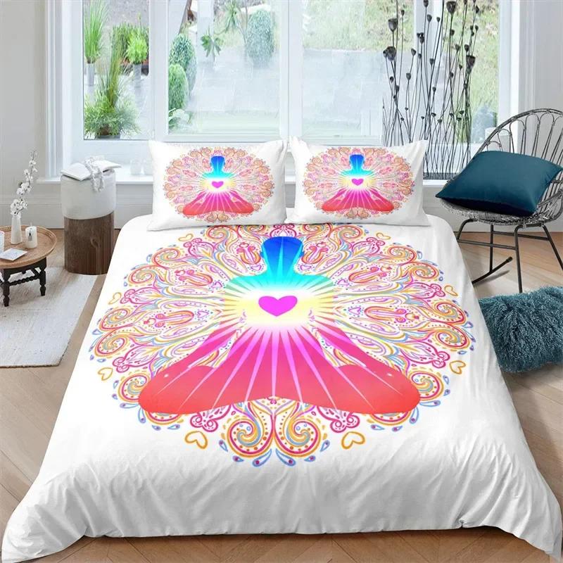 Bohemian Chakra Meditation Duvet Cover Relax Theme Yoga Bedding Set Exotic Mandala Lotus Comforter Cover Full King Bedroom Decor