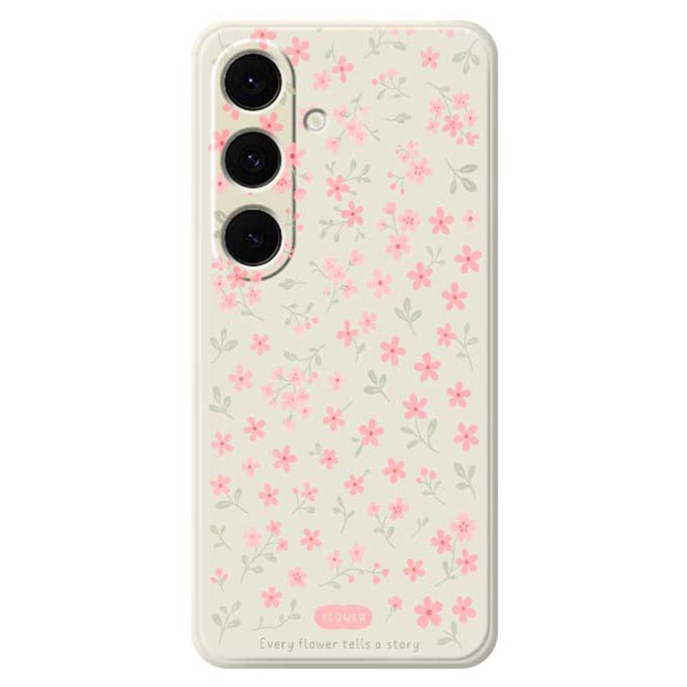 For Samsung Galaxy S25+ Case Pink Small Flowers Pattern Printing Straight Edge TPU Phone Back Cover