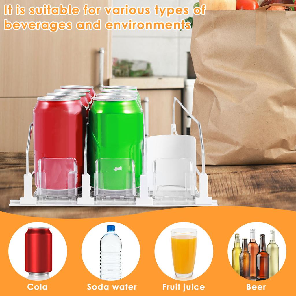3 Rows Drinks Self-Sliding Fridge Storage Rack for Adjustable Soda Kola Can Dispenser Width Beer Egg Kitchen Organizer