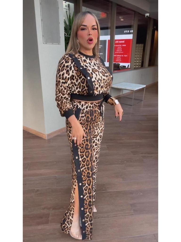 Patchwork-Zweiteiler mit Leopardenmuster: Rundhalsausschnitt, Langarm-Oberteil & Hose