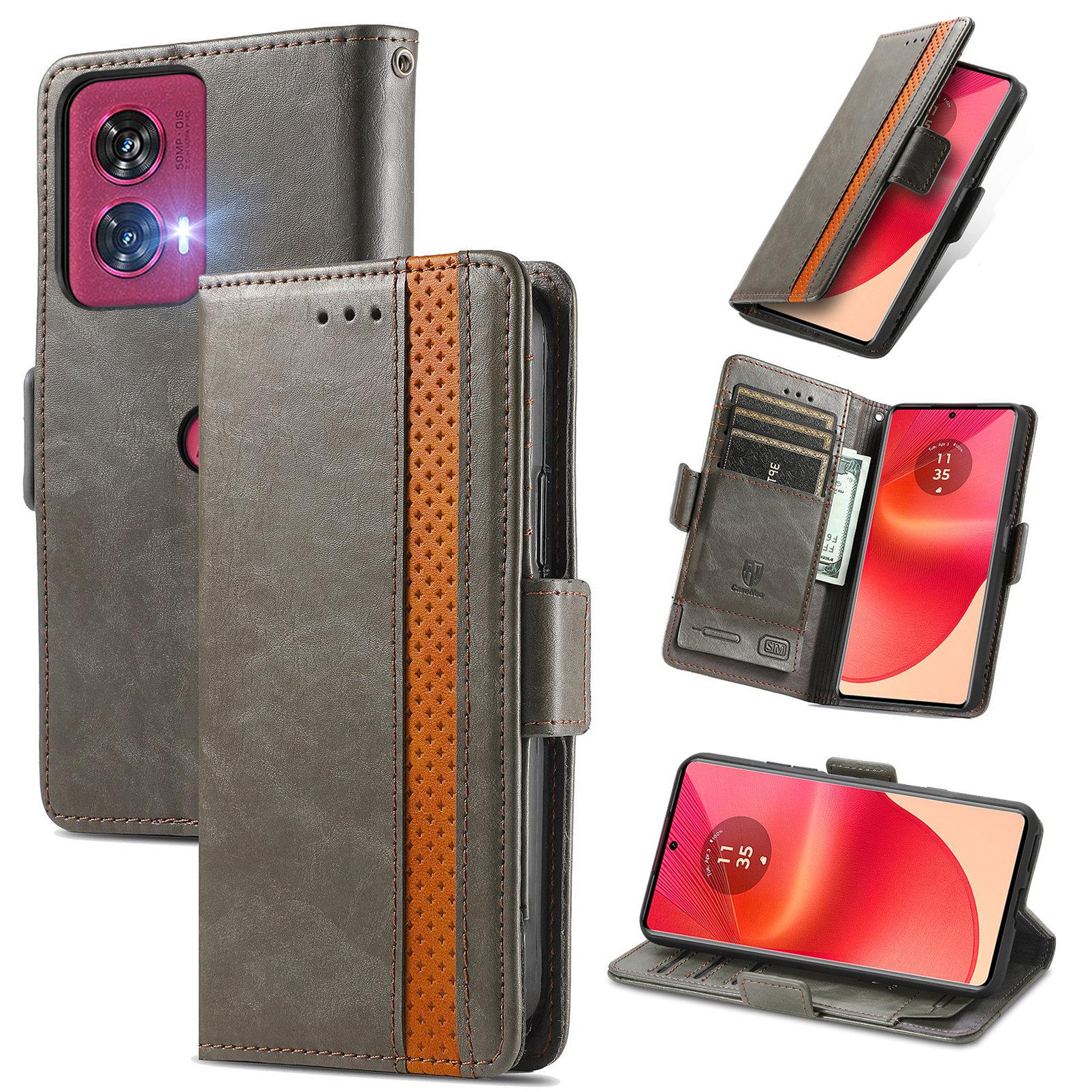 

For Motorola Edge 50 Fusion 5G Phone Cases CASENEO PU Leather Cover Stand with RFID Blocking Wallet Grey