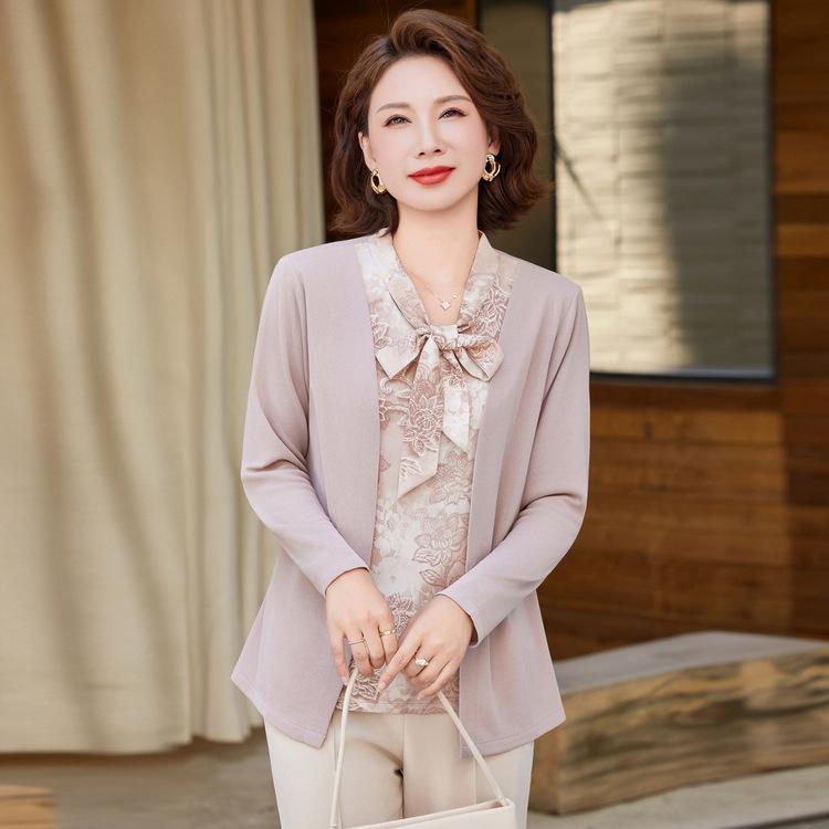 Herbsthemd T-Shirt Top Mittelalte und Ältere Damenbekleidung Kleines Hemd Futter Weiblichkeit Mutterbekleidung