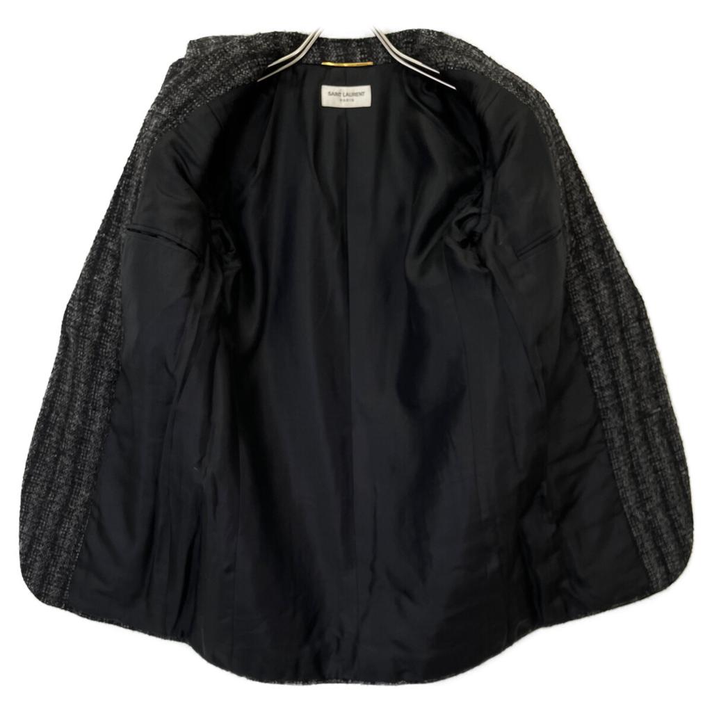 SAINT LAURENT PARIS 2015 394625 Mohair Tailored Jacket Jacket 34 Black Gray CheckUsed