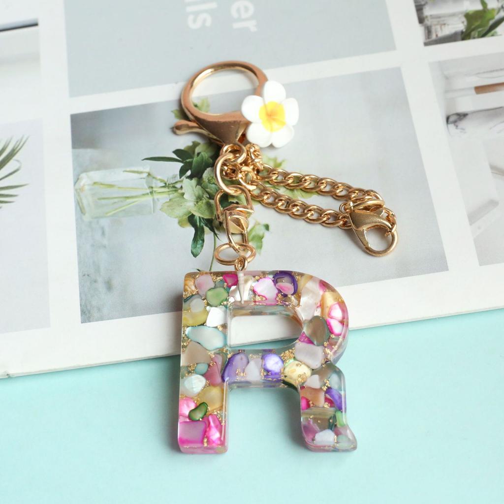 Dried Flower Letter Crystal Epoxy English Pendant Women'S Bag Key Chain