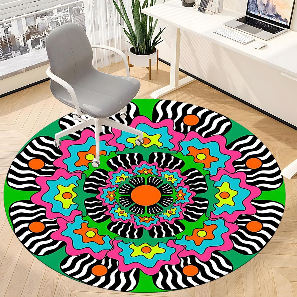 1PC Psychedelic Mandala Office Round Rug, Non slip, Soft and Durable Office Rug for Interior Decoration, Perfect for Office