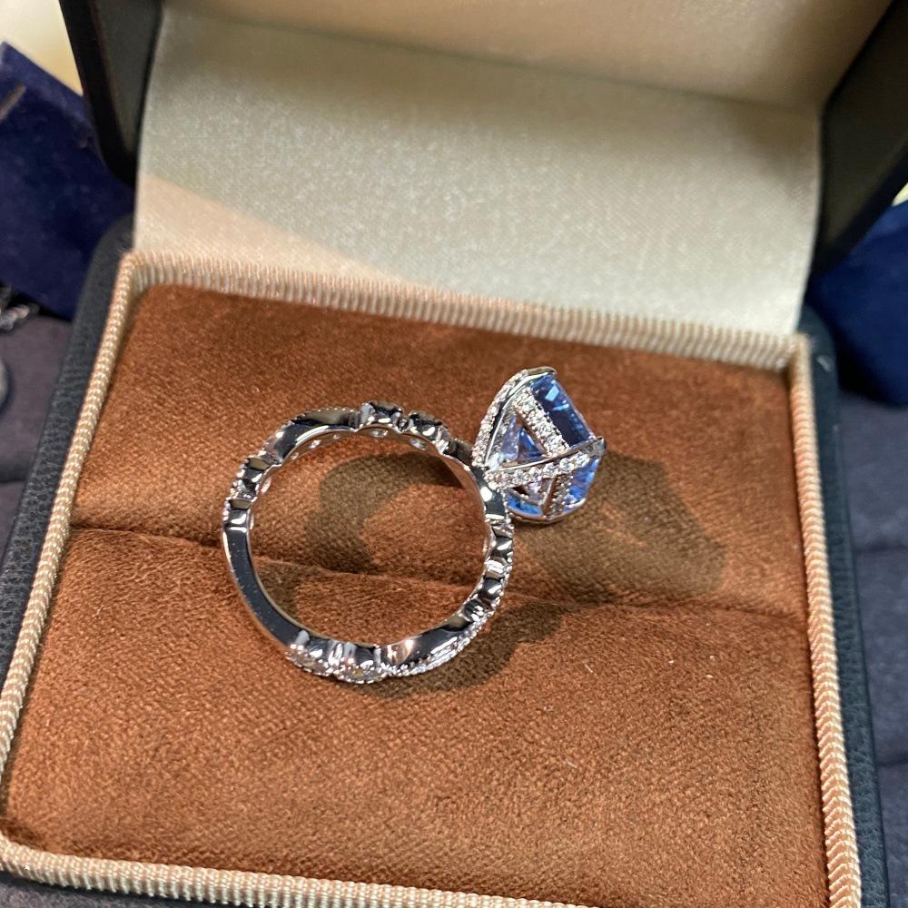 S925 Sterling Silver Aquamarine Ring for Women, European and American Style