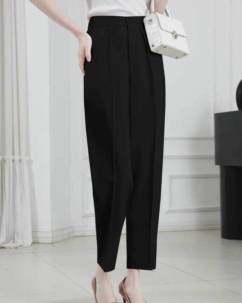 Sueeya Long Tapered Pants with Elastic Cropped and Stylish and Stylish Suit Pants for and Casual Commuting Women's Waist, Length, Slimming,