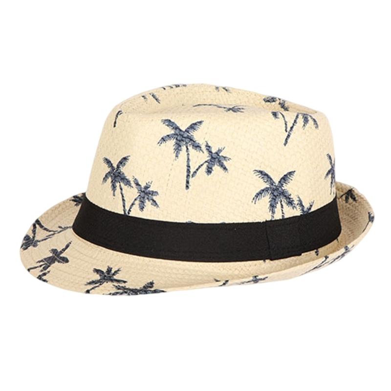 Straw Beach Hat Straw Jazz Hat Straw Fedora Hat Panama Fedora Hat Straw Panama Hat Tropical Printed SunHat Straw Hat бежевый