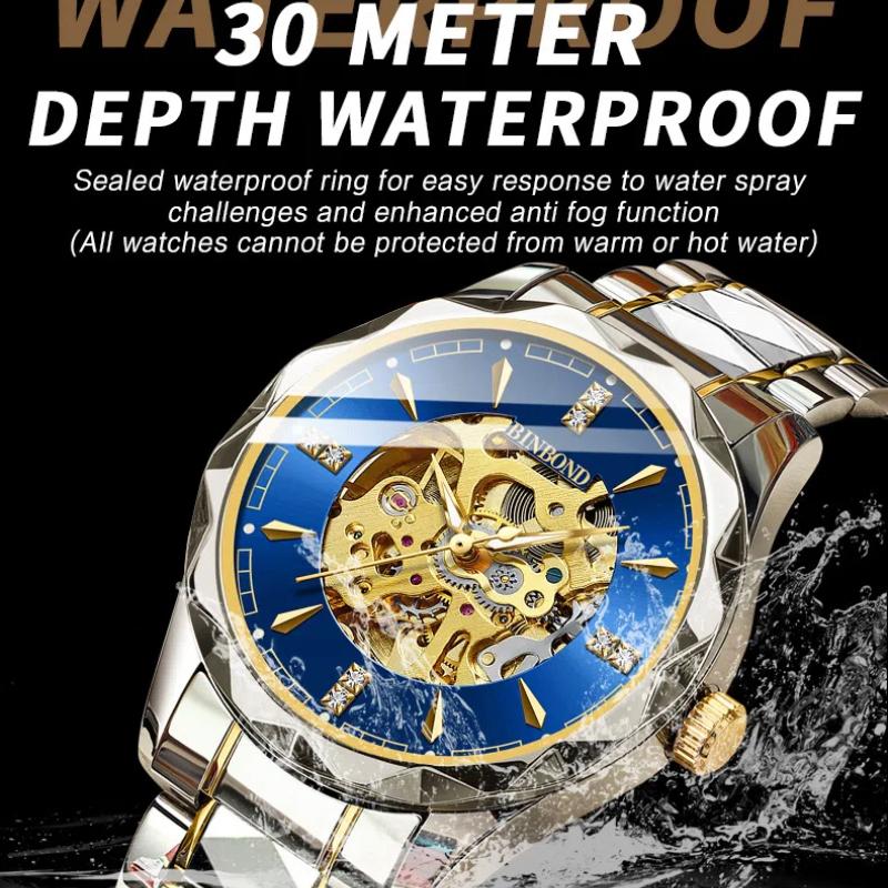 Fully Automatic Tourbillon Hollow Mechanical Watch Light Luxury Diamond Inlaid Dial Men's Waterproof Luminous Business Watch