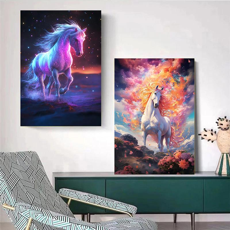 Mistero Colorato Creatività Cavallo Poster Nuvola Cosmica Stampe Moderne Pittura su Tela Arte da Parete Immagini Decorazioni Soggiorno Casa