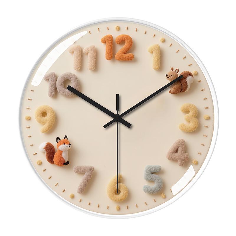 Creative Light Luxury Cartoon Wall Clock for Children's Room - Simple Cream-Style High-End Design