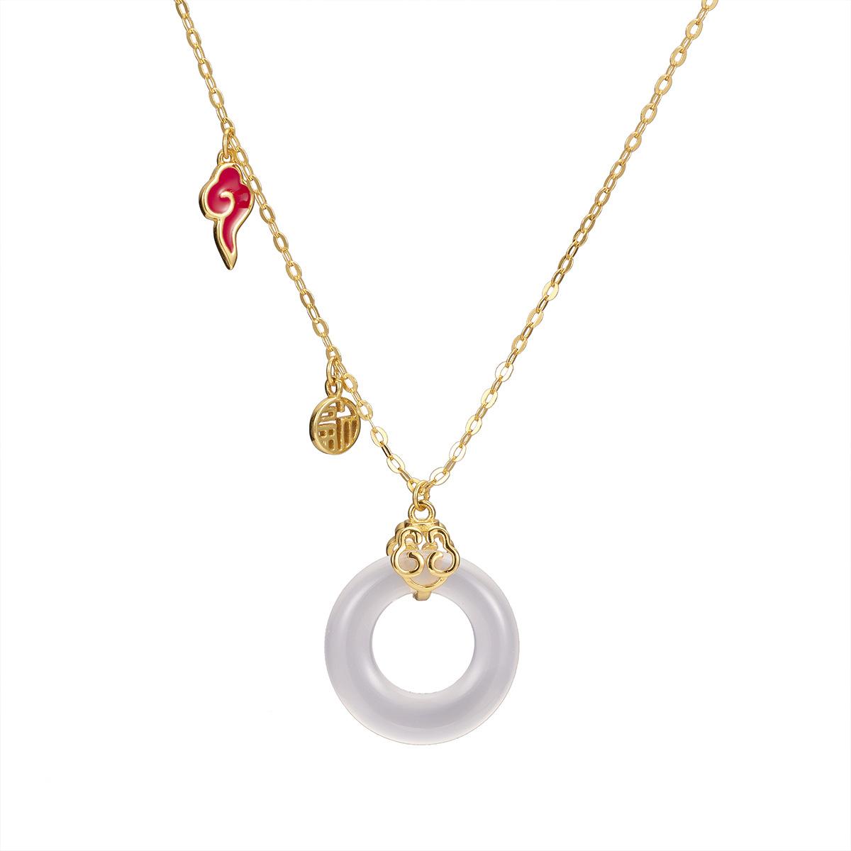 

S925 Серебряный Xiangrui Chalcedony Безопасная пряжка Ожерелье Женский Ruyi Xiangyun Fu Brand Niche Круглый кулон 925 silver