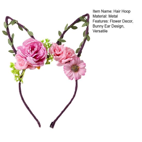 Hair Hoop Flower Decor Bunny Ears Design Headband Cosplay Birthday Photography Props Easter Party Headgear