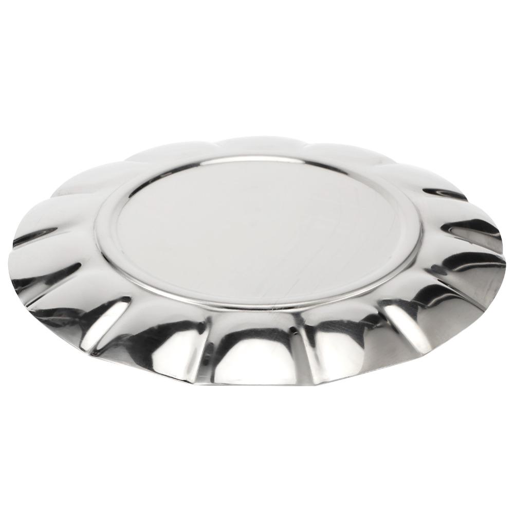 Portable Rustless Steel Food Tray Lotus Edged Polished Snack Dish Thickened Shallow Round Storage Tray Home