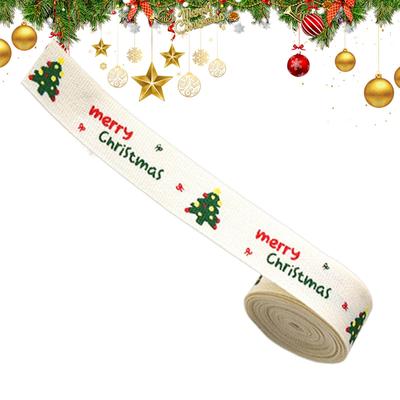 Christmas Ribbon For Crafts 2.2 Yards Reusable Printed Festive Paper Wrapping Christmas Satin Ribbon For Card Bow Making Wreath